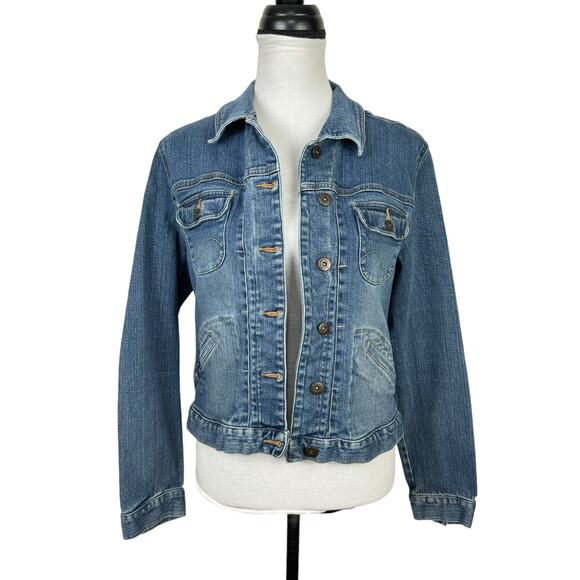 Lee Jeans | Button Front Stretch Denim Medium Wash Classic Jean Jacket - Picture 3 of 9